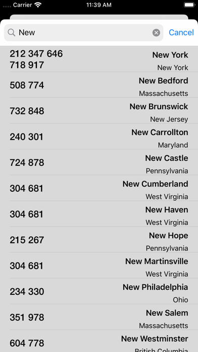 Area Codes screenshot 1