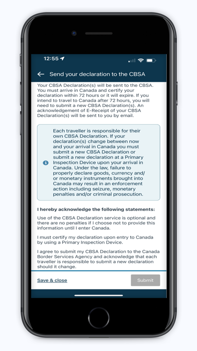 ArriveCAN screenshot 1