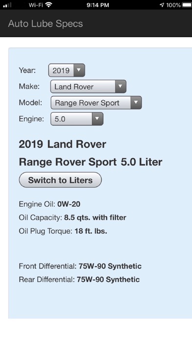 Auto Lube Specs screenshot 1