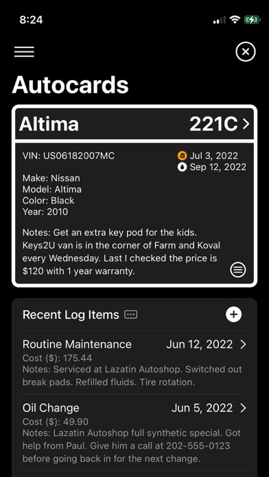 Autocards - Vehicle Log screenshot 3