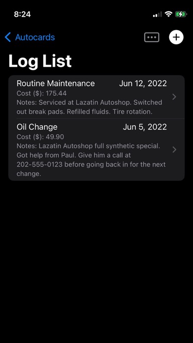 Autocards - Vehicle Log screenshot 1