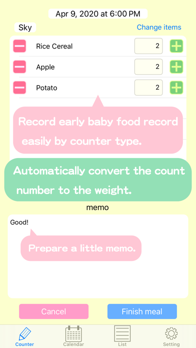 BabyFoodCounter screenshot 1