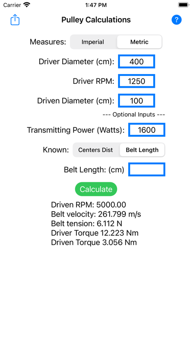 Belt & Pulley Calculator screenshot 2