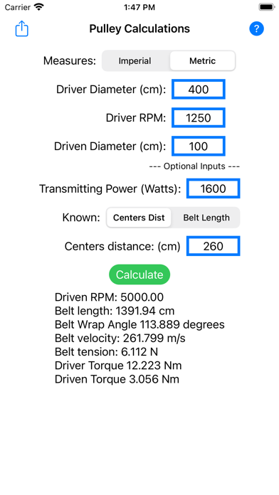 Belt & Pulley Calculator screenshot 1