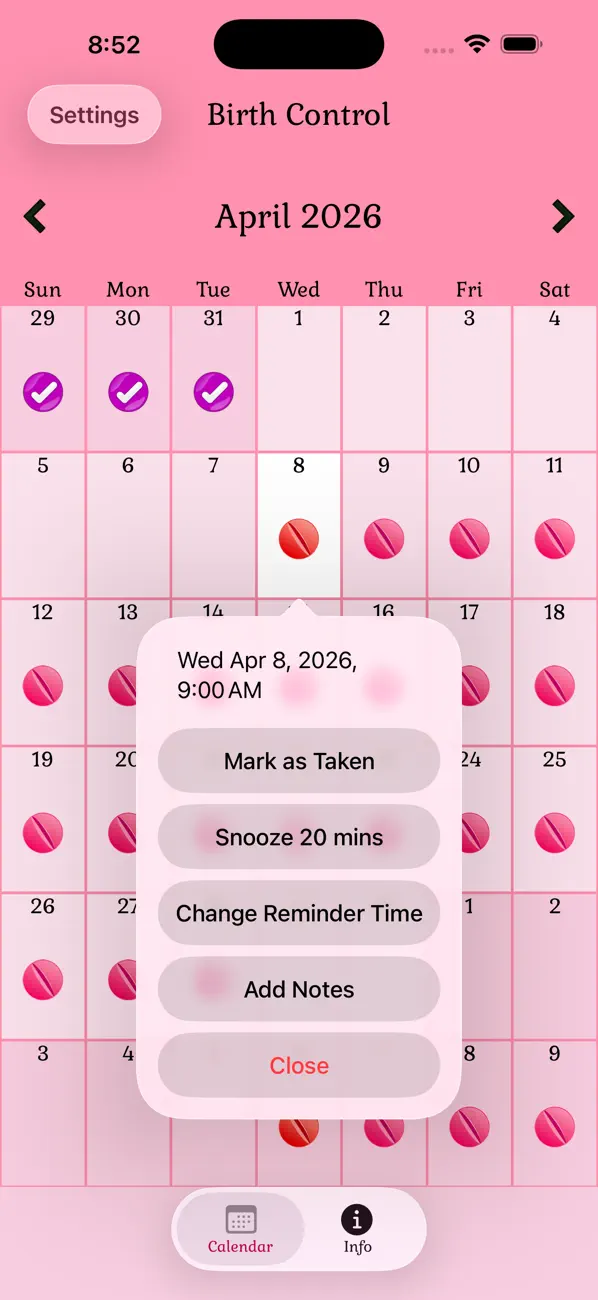 Birth Control Pill Reminder screenshot 3
