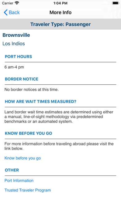 CBP Border Wait Times screenshot 2
