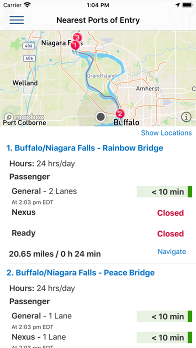 CBP Border Wait Times screenshot 1