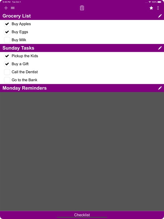 Checklist screenshot 2