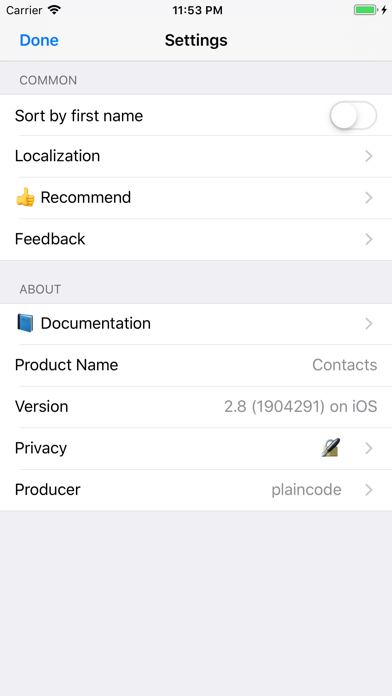 Contacts last entries & search screenshot 1