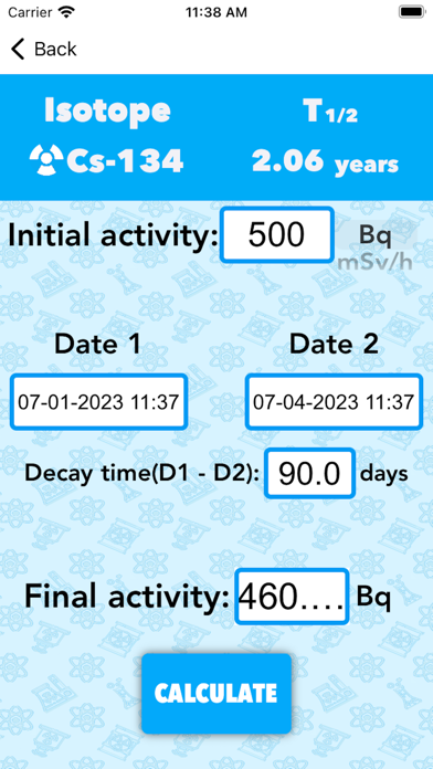 Decay calc screenshot 1