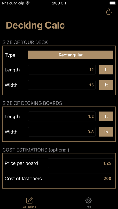 Decking calculator, material screenshot 1