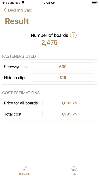 Decking calculator, material screenshot 2