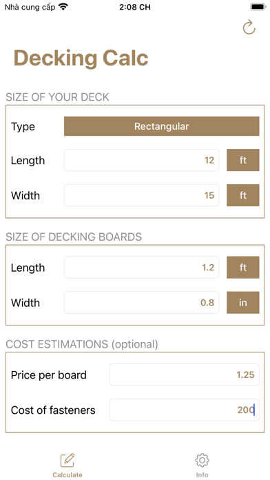 Decking calculator, material screenshot 3