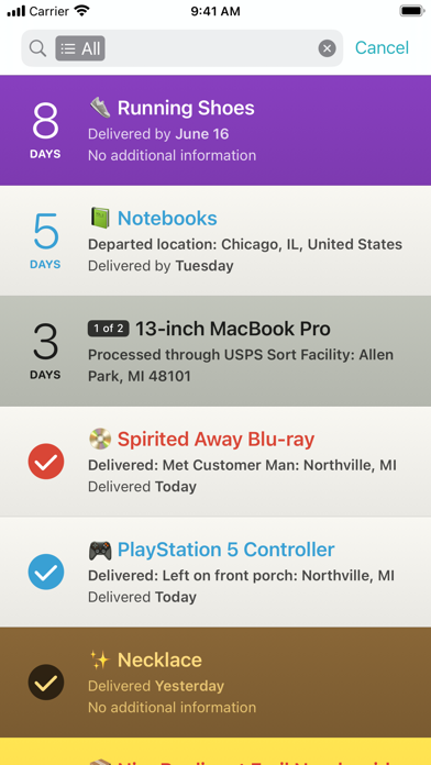 Deliveries: a package tracker screenshot 2