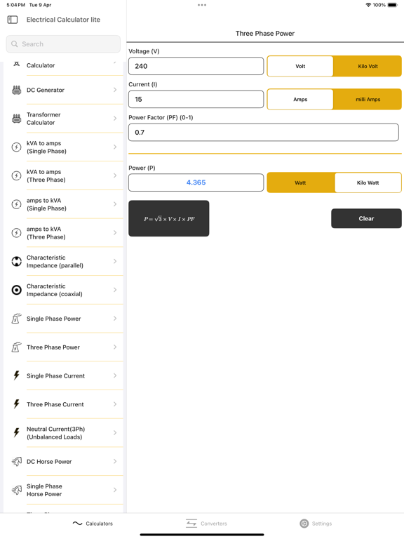 Electrical Calculator lite screenshot 6