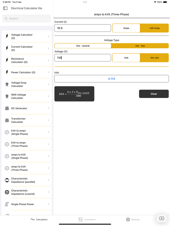 Electrical Calculator lite screenshot 9
