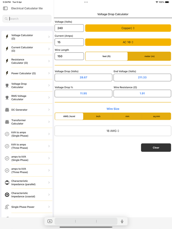 Electrical Calculator lite screenshot 5