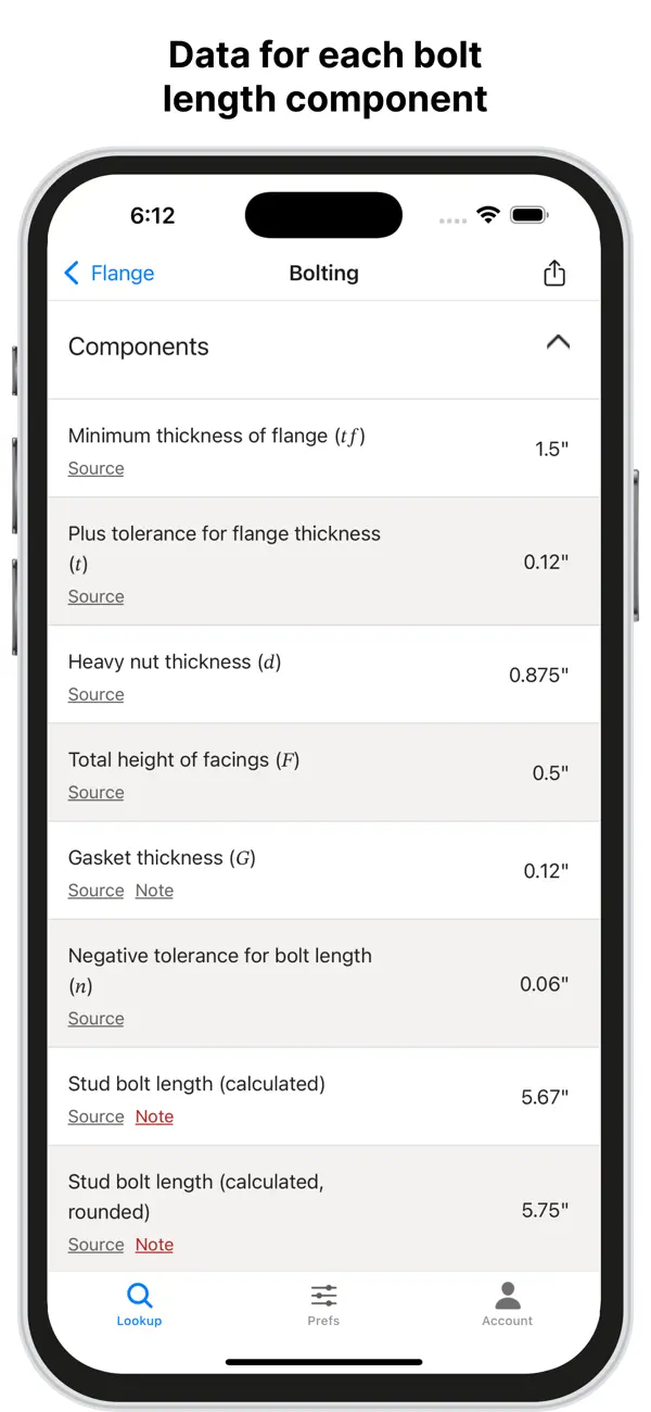 Flange Bolt Size & Torque screenshot 2