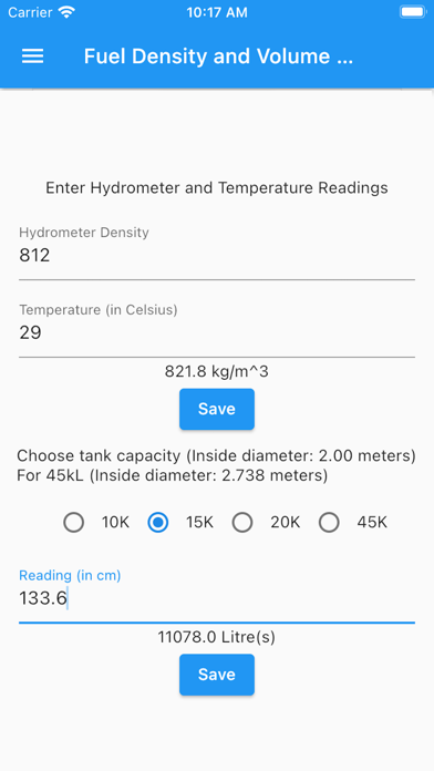 Fuel Density and Volume Calc screenshot 3
