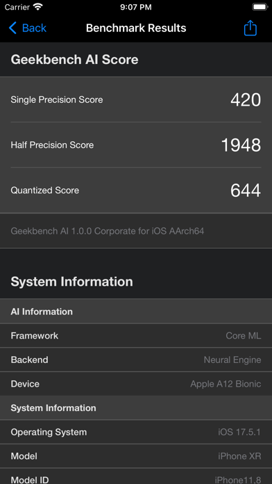 Geekbench AI screenshot 1