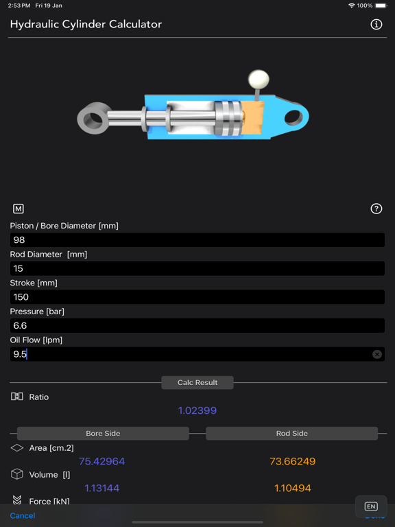Hydraulic Cylinder Calc screenshot 1