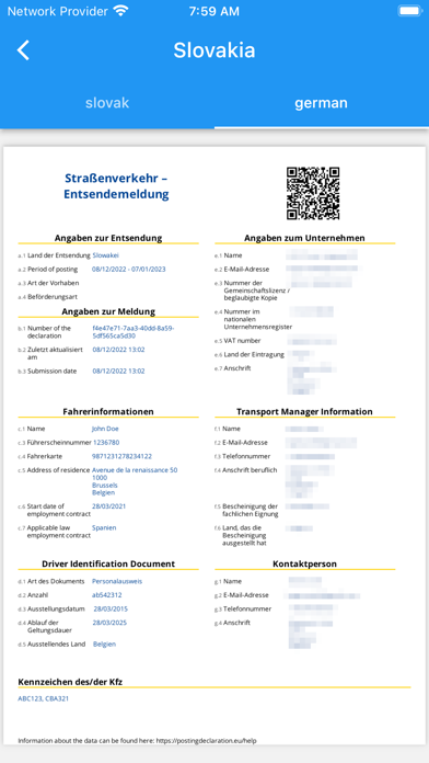 IMI Posting declaration screenshot 2