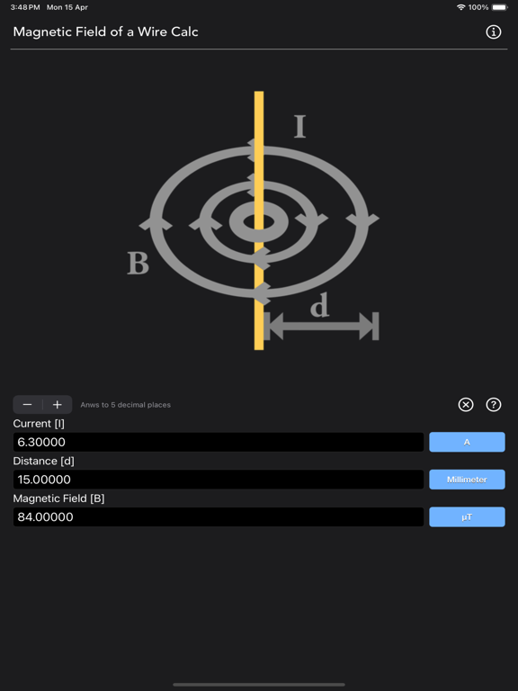 Magnetic Field of a Wire Calc screenshot 5