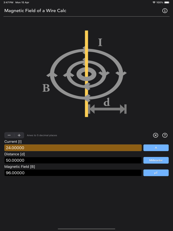 Magnetic Field of a Wire Calc screenshot 2