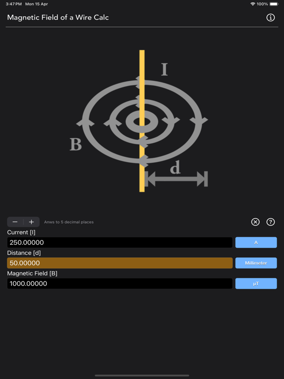 Magnetic Field of a Wire Calc screenshot 4