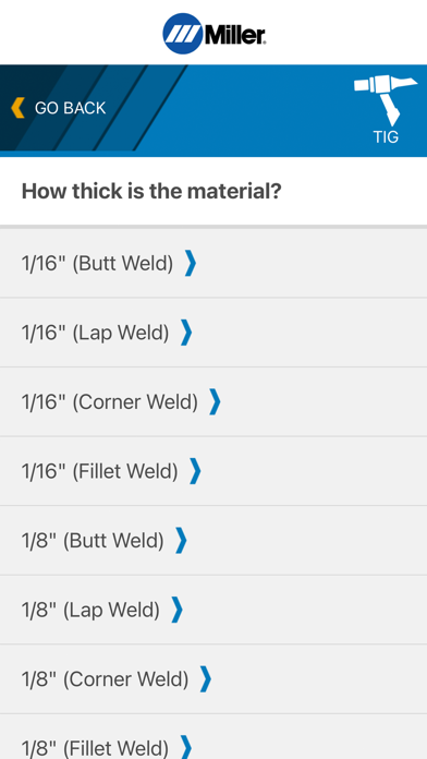 Miller Weld Setting Calculator screenshot 2