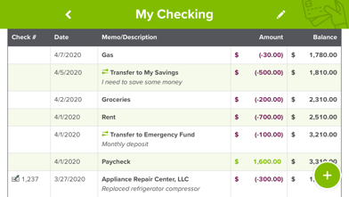 myLIFE Transaction Register screenshot 1