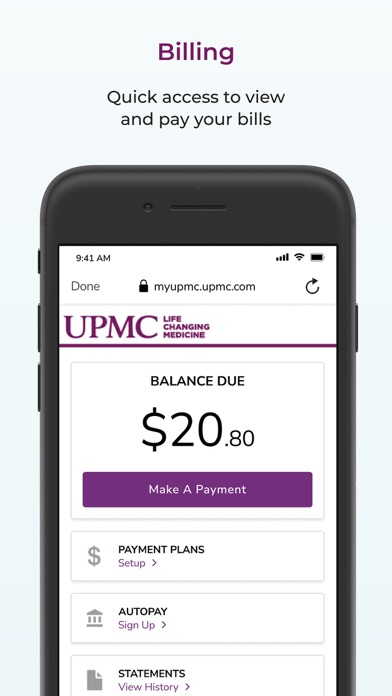 MyUPMC screenshot 2