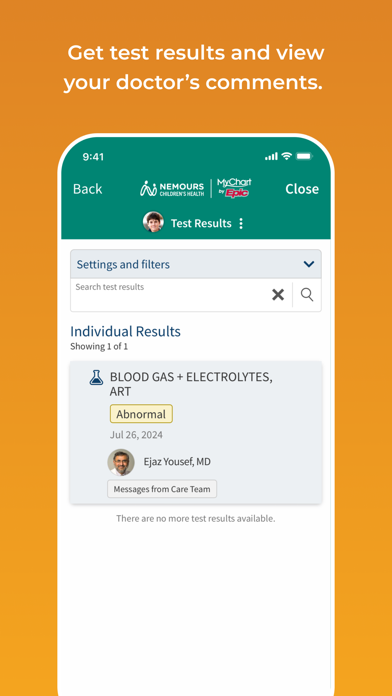 Nemours Children’s MyChart screenshot 2