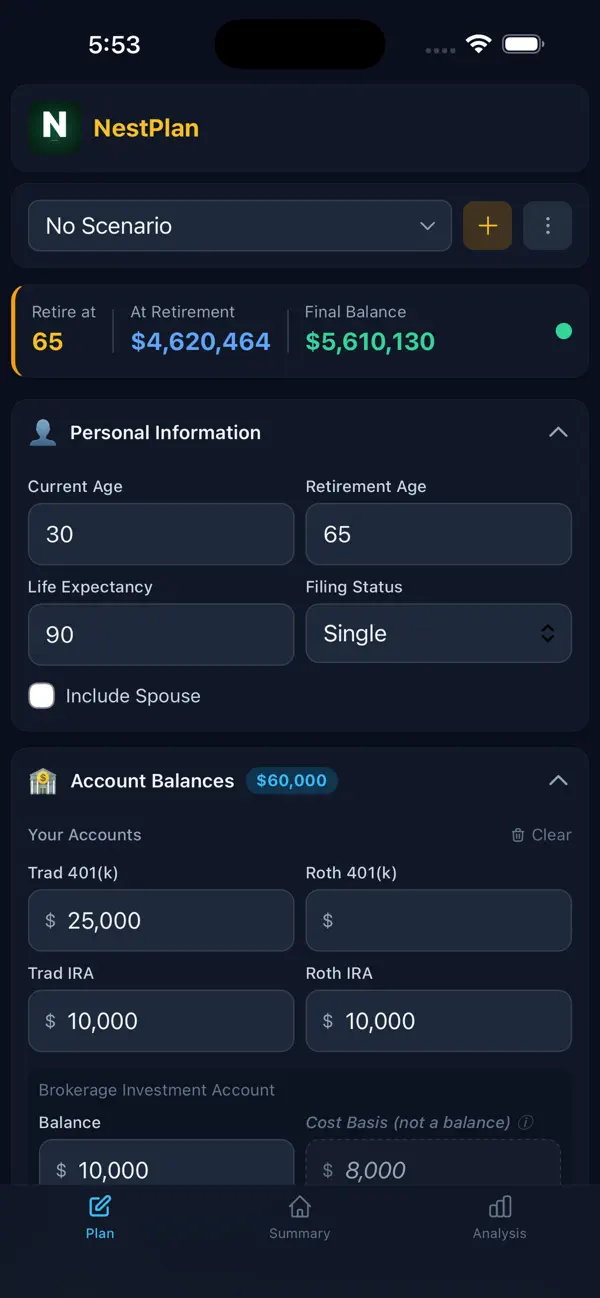 NestPlan Retirement Planner screenshot 2