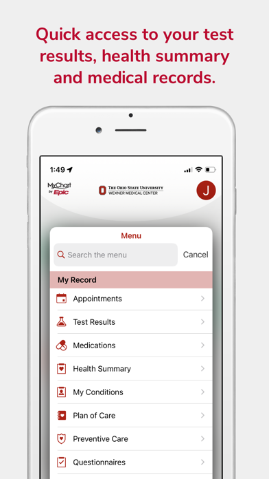 Ohio State MyHealth screenshot 2