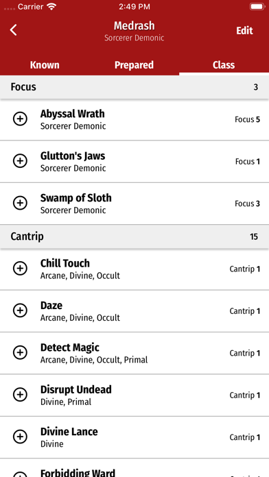 Pathfinder 2e Spell List screenshot 1