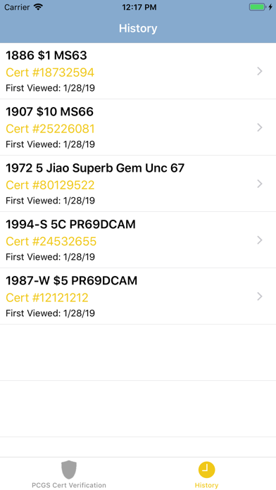 PCGS Cert Verification screenshot 2