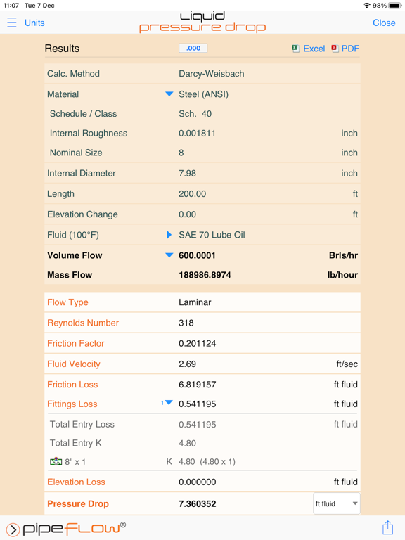 Pipe Flow Liquid Pressure Drop screenshot 9