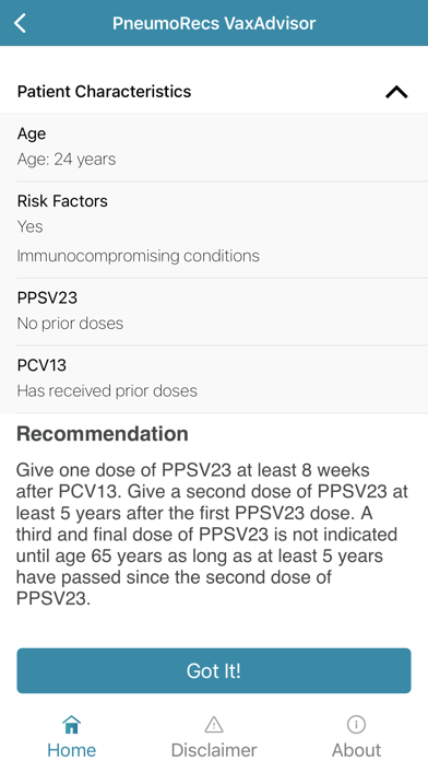 PneumoRecs VaxAdvisor screenshot 1