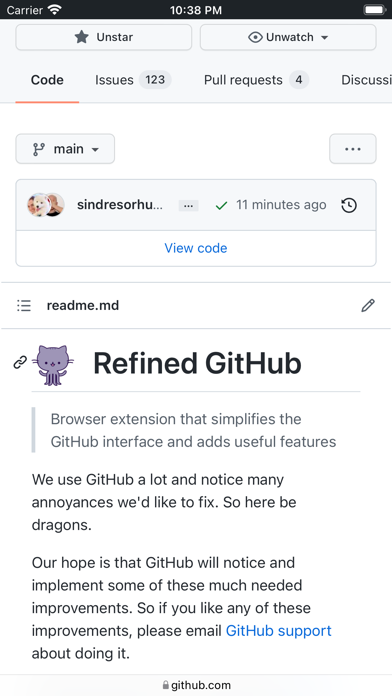 Refined GitHub screenshot 1