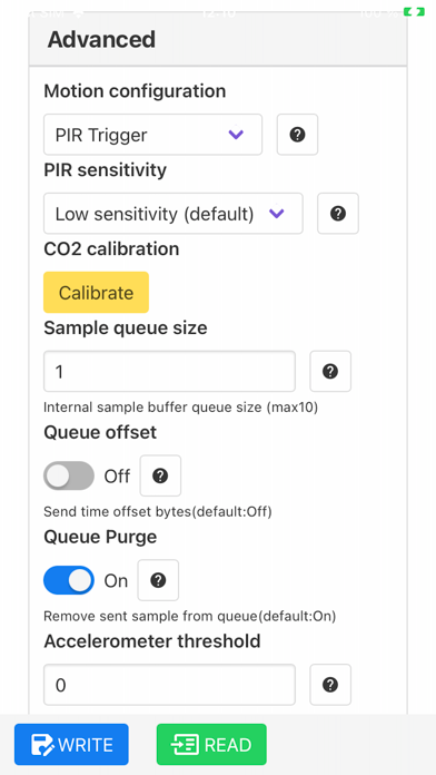 Sensor settings screenshot 2