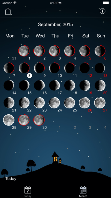 Sky and Moon phases calendar screenshot 1