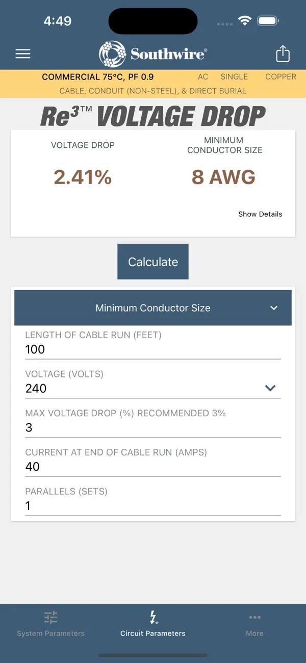 Southwire® Voltage Drop Calc screenshot 3