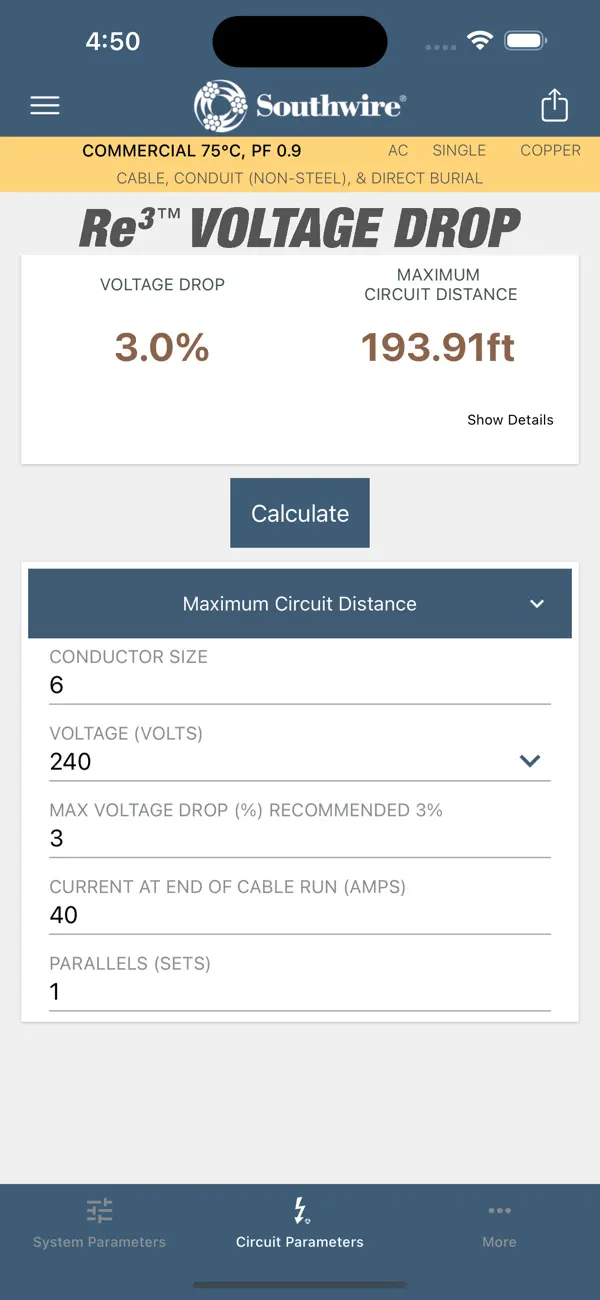 Southwire® Voltage Drop Calc screenshot 2