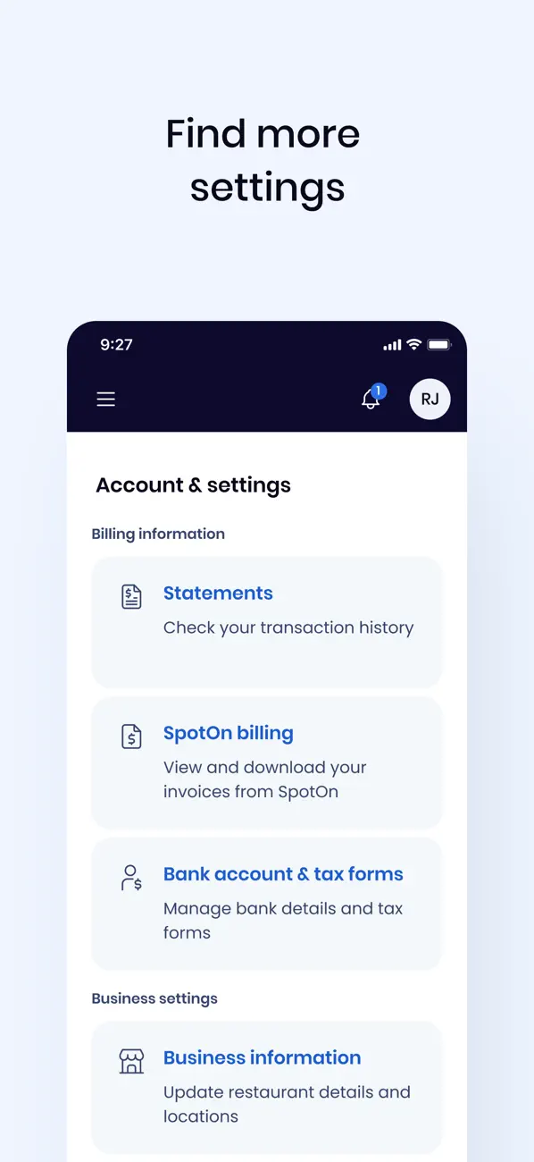 SpotOn Dashboard screenshot 1
