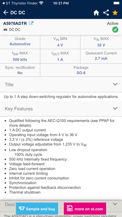 ST Voltage Regulators Finder screenshot 1