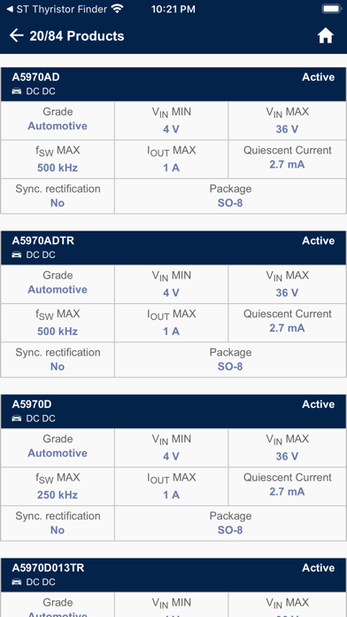 ST Voltage Regulators Finder screenshot 2