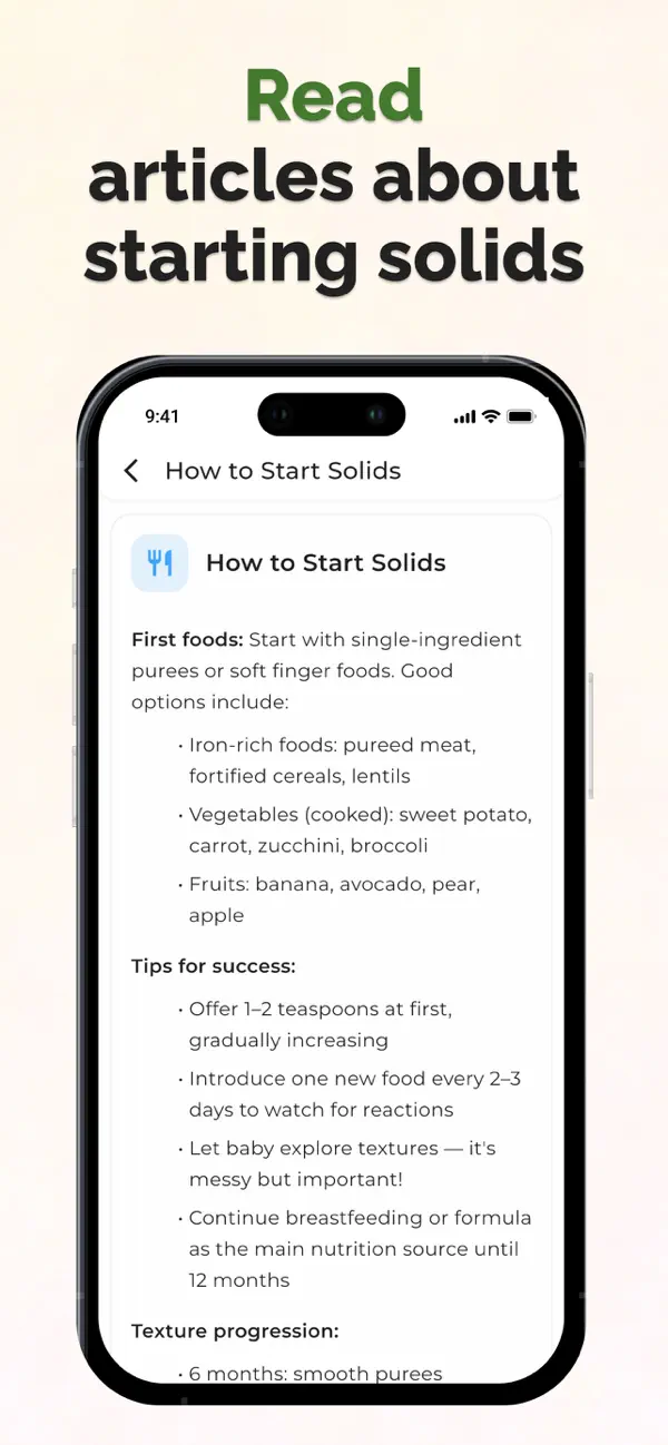 Starting solids – Baby Foods + screenshot 1