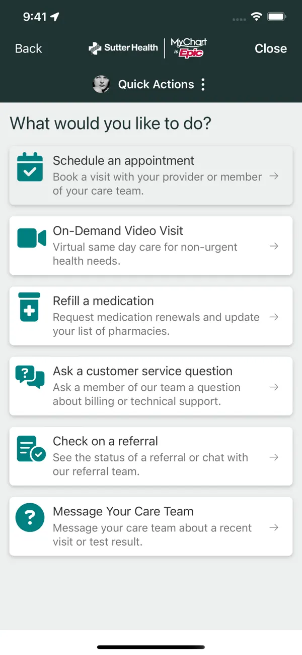 Sutter Health My Health Online screenshot 1