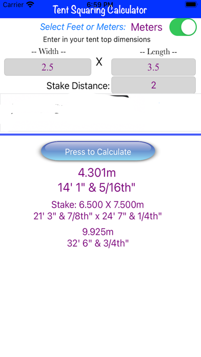 Tent Squaring Calculator screenshot 1